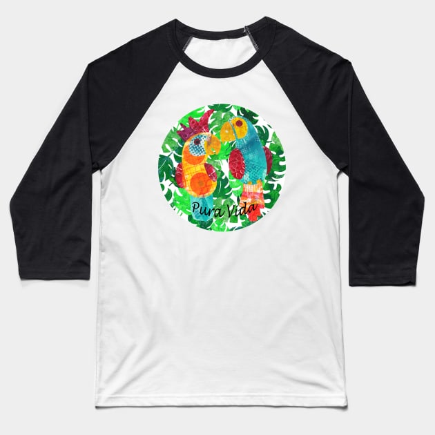 Pura vida - colorful parrot and cockatoo Baseball T-Shirt by kittyvdheuvel